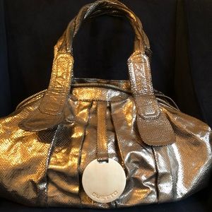 Gustto silver metallic python handbag purse